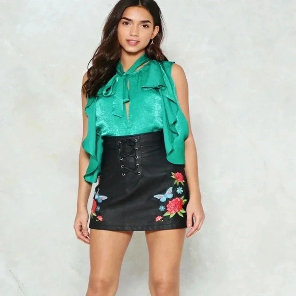 Women’s Satin Green Blouse features a tie-belt at waist, relaxed silhouette - Picture 14 of 14